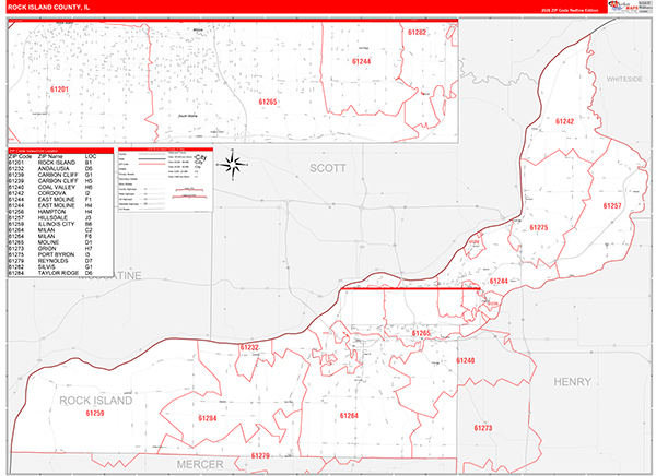 Rock Island County, IL Zip Code Map
